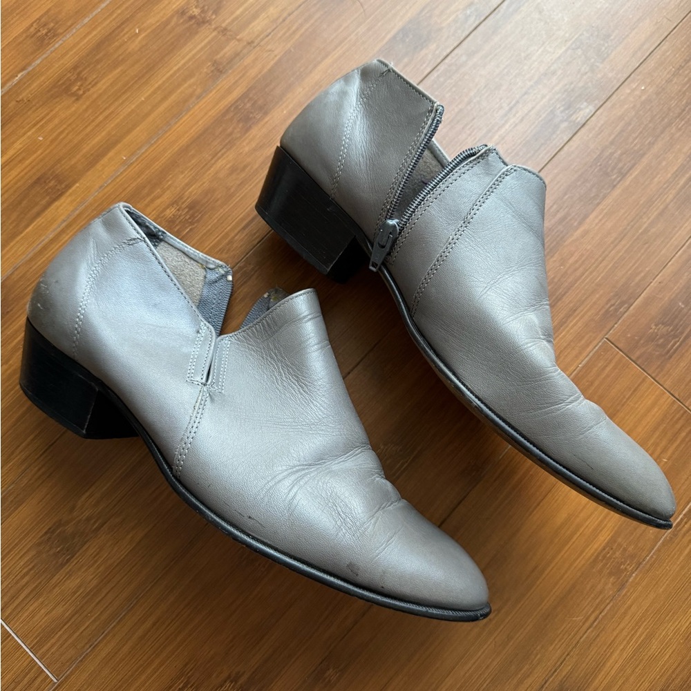 Grey Leather Ankle Boots